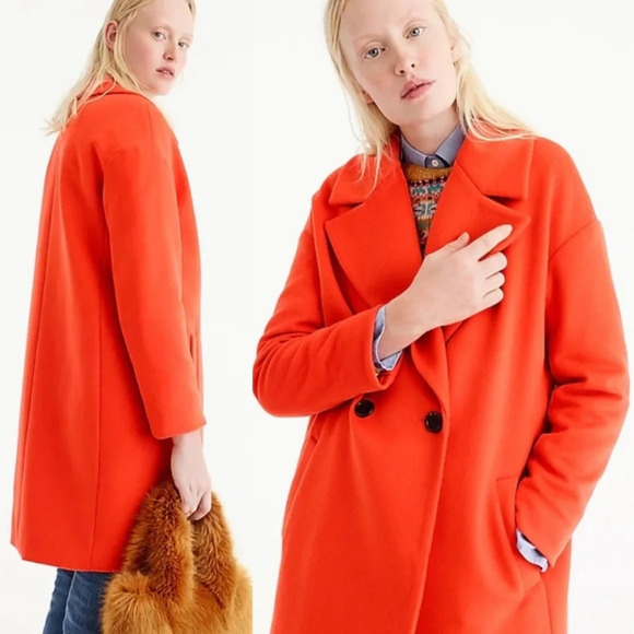 J. Crew Red Radiant Orange Relaxed Topcoat In Italian Wool Cashmere Women's XS - Picture 3 of 12